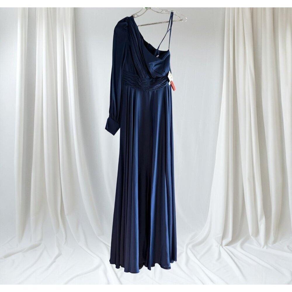 Mac Duggal Dress Womens 2 Blue One Shoulder Long Sleeve Gown Formal Evening New - Picture 4 of 12